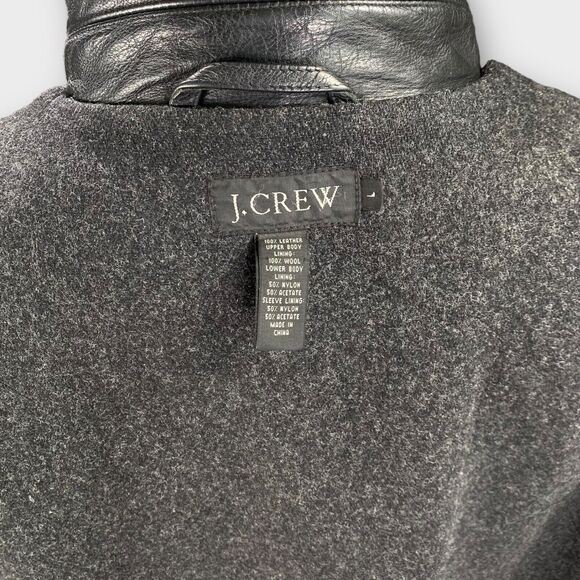 VINTAGE J Crew Jacket Mens Large Black Leather Wool Lined Quilted Heavy Coat - Picture 9 of 11